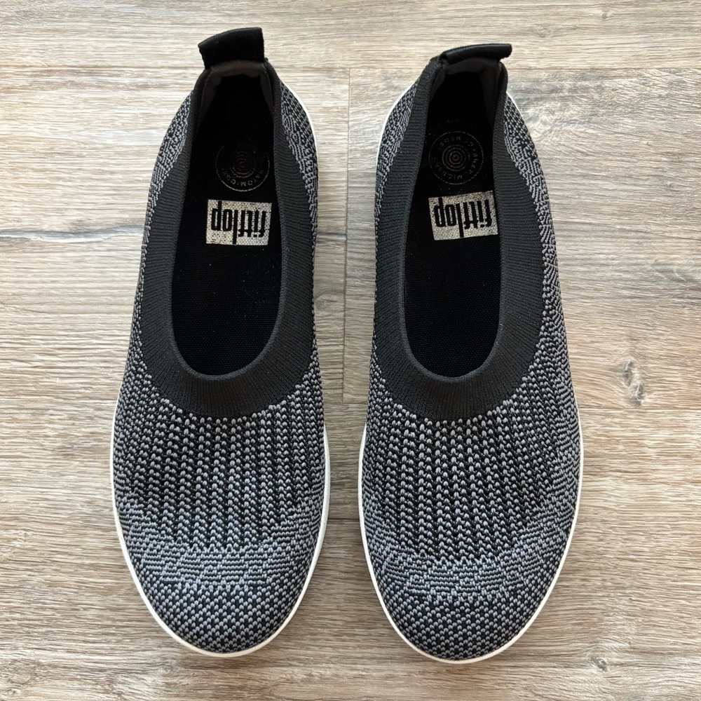 FitFlop Uberknit Slip-On Ballet Flat Charcoal/Black Sneaker Women’s 9